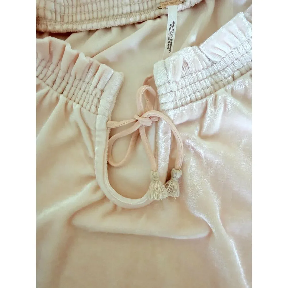 Free People Terese Blush Pink Velvet Puff Sleeve Top Size XS NWT